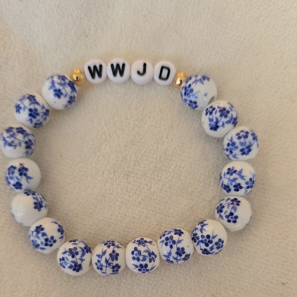 Porcelian WWJD Bead Bracelet